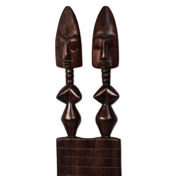 Alternate image for Handmade Mahogany Wood Wall Art Twins