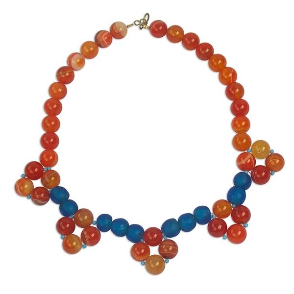 Alternate image for Orange and Blue Agate and Recycled Glass Bead Necklace Joyful