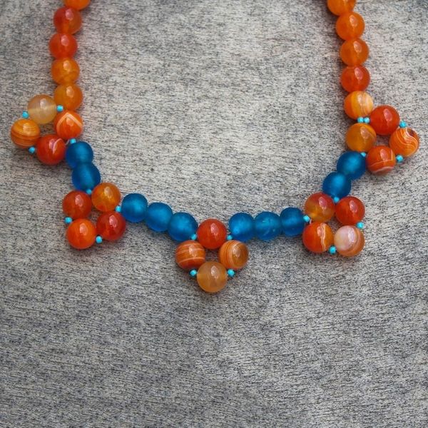 Alternate image for Orange and Blue Agate and Recycled Glass Bead Necklace Joyful