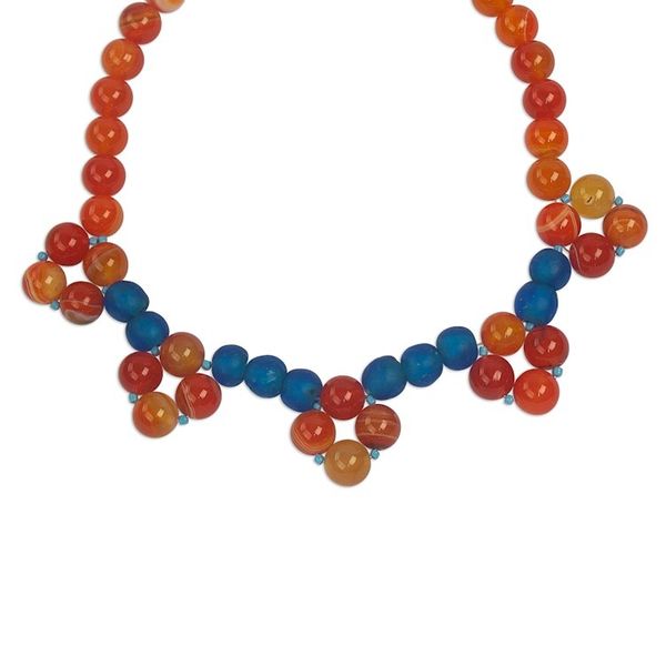 Alternate image for Orange and Blue Agate and Recycled Glass Bead Necklace Joyful
