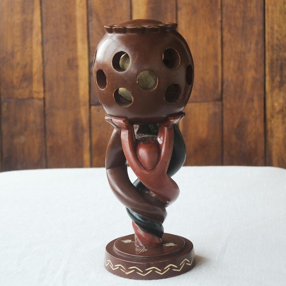 Hand Carved Sese Wood Sculpture from Africa 'Twisted Globe'