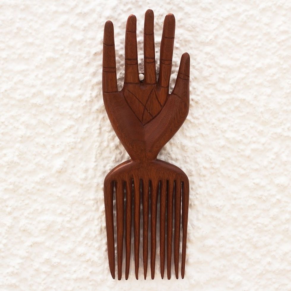 Hand Carved Mahogany Wood Wall Art 'All Fingers Are Not the Same'