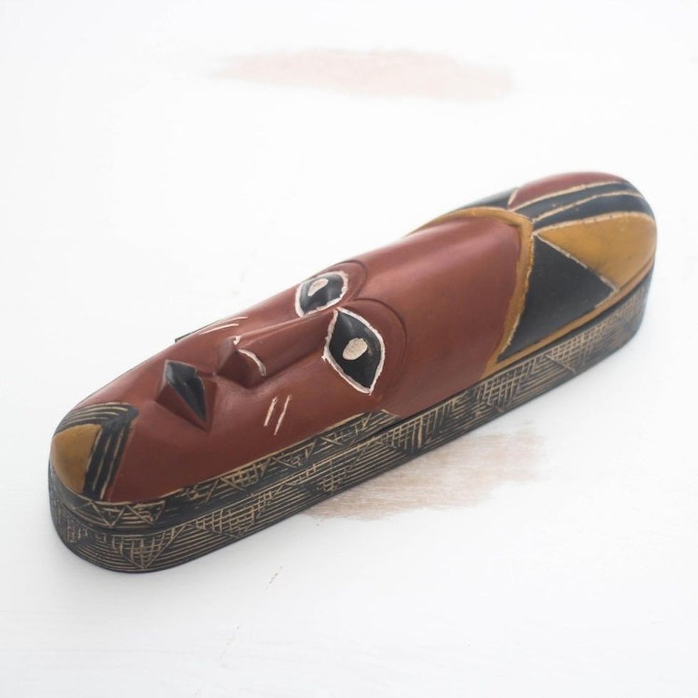 Wood Decorative Box Shaped Like an African Mask 'African Pride'