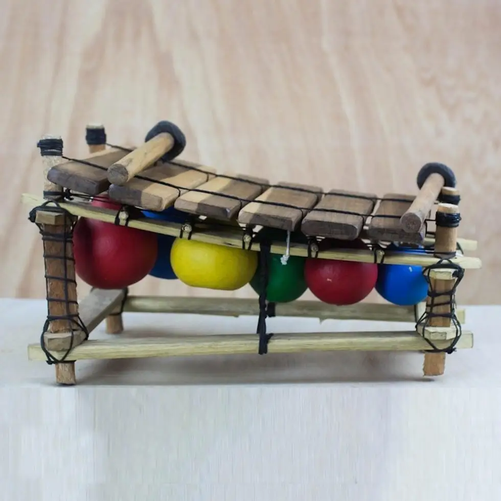 Handmade Ebony Wood Xylophone from Ghana 'Colorful Melody'