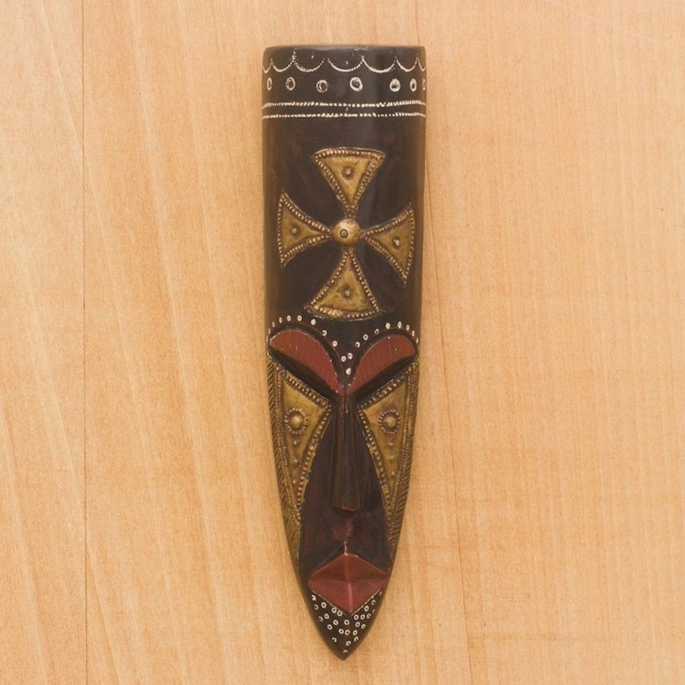 Cross Motif African Wood Mask from Ghana 'African Cross'