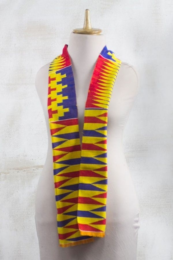 Alternate image for Loom Woven Ghanaian Cotton Blend Kente Scarf 5 inch width Obaapa