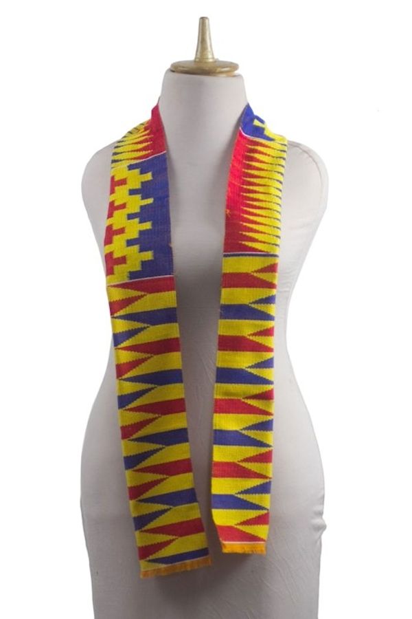 Alternate image for Loom Woven Ghanaian Cotton Blend Kente Scarf 5 inch width Obaapa