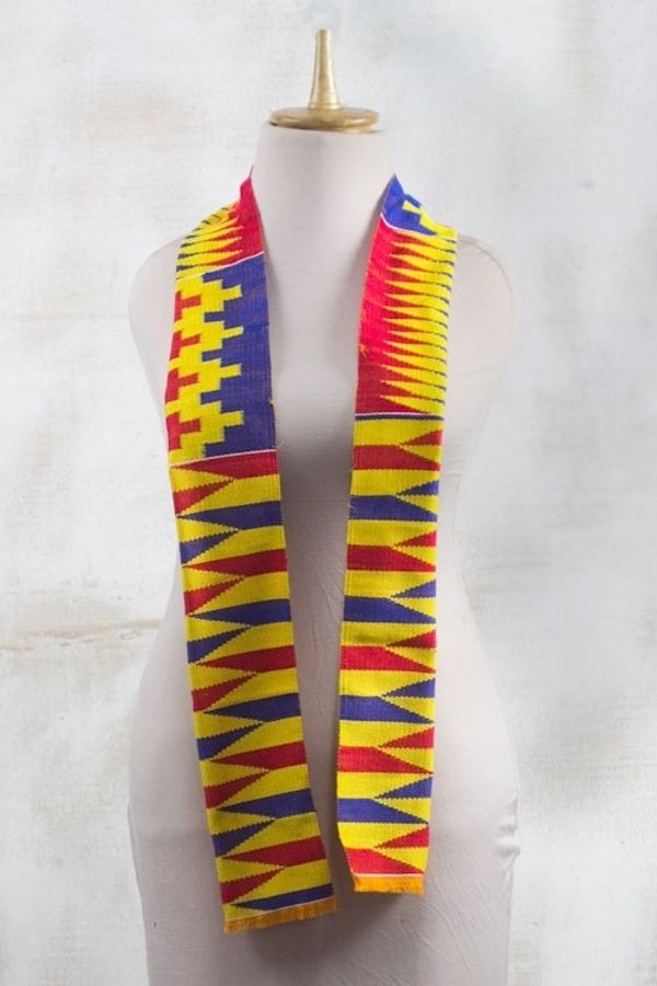 Alternate image for Loom Woven Ghanaian Cotton Blend Kente Scarf 5 inch width Obaapa