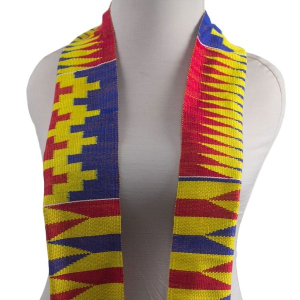 Alternate image for Loom Woven Ghanaian Cotton Blend Kente Scarf 5 inch width Obaapa