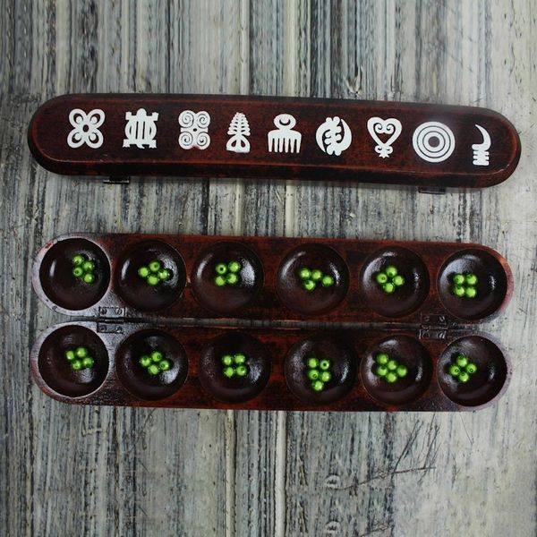 Alternate image for West African Math Teaching Tool Oware or Mancala Board Game Our Adinkra