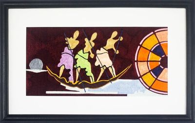 Alternate image for Handmade Oceanic Cotton Wall Art from Ghana Seamen at Night