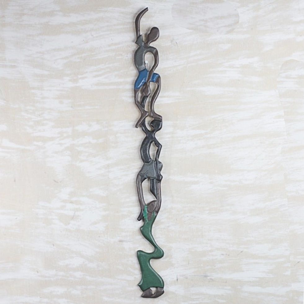 Handcrafted Wood Wall Art from Ghana 'Kpanlogo Dance'