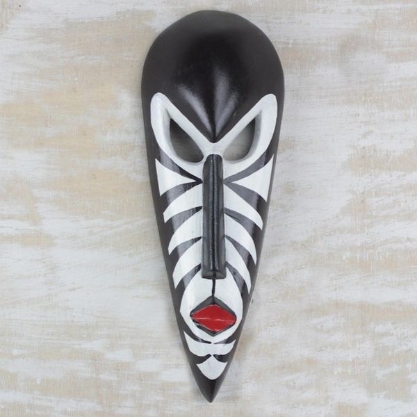 Alternate image for Handcrafted Wood African Mask in Black and White from Ghana Love Stripes