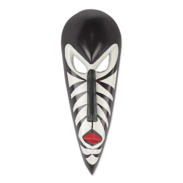 Alternate image for Handcrafted Wood African Mask in Black and White from Ghana Love Stripes