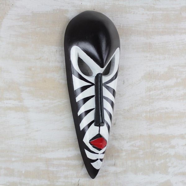 Alternate image for Handcrafted Wood African Mask in Black and White from Ghana Love Stripes