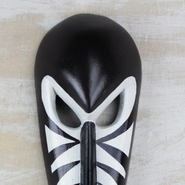 Alternate image for Handcrafted Wood African Mask in Black and White from Ghana Love Stripes
