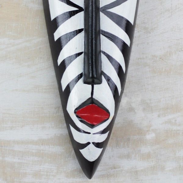 Alternate image for Handcrafted Wood African Mask in Black and White from Ghana Love Stripes