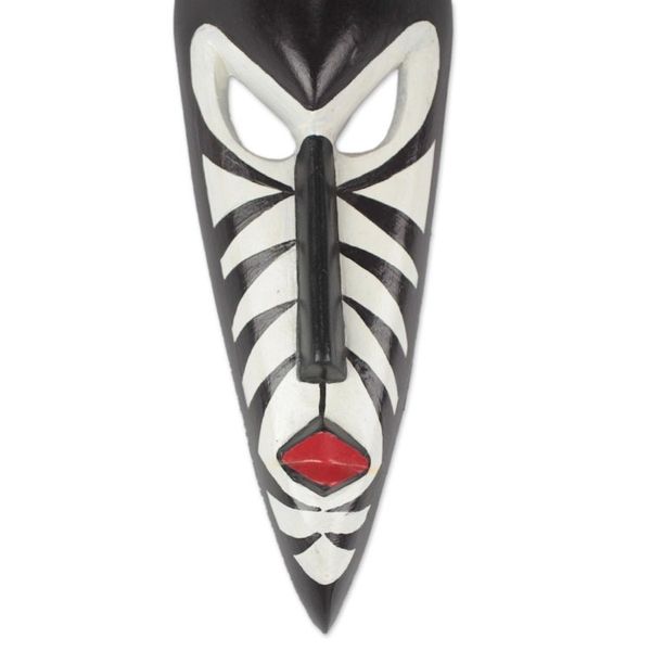 Alternate image for Handcrafted Wood African Mask in Black and White from Ghana Love Stripes