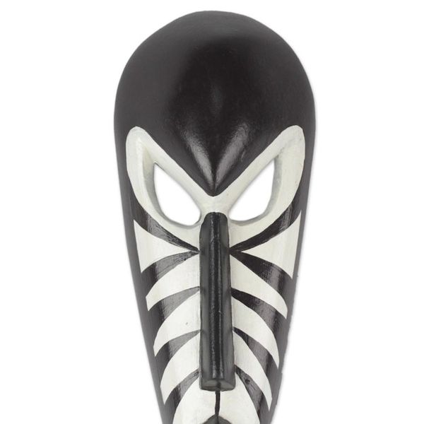 Alternate image for Handcrafted Wood African Mask in Black and White from Ghana Love Stripes