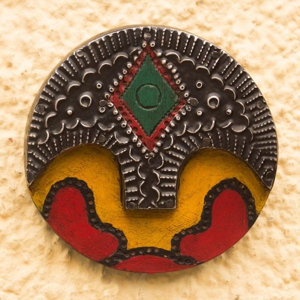 Alternate image for Round African Wood and Aluminum Mask from Ghana Round Face