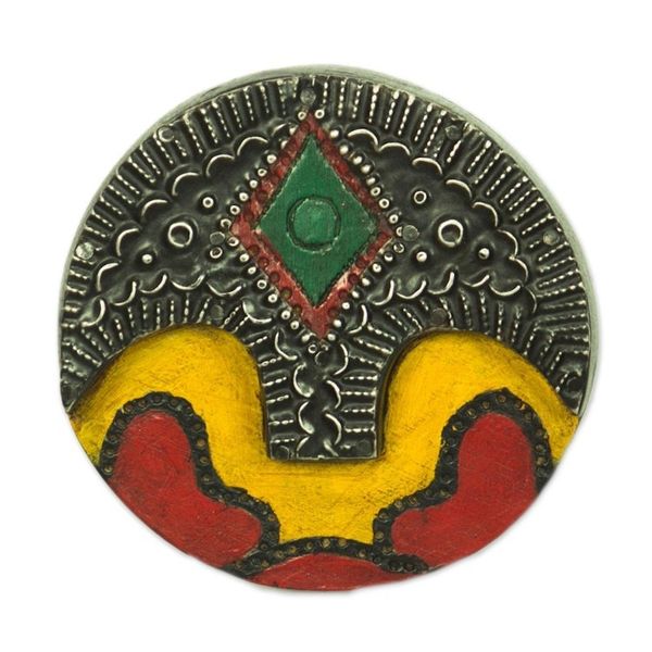 Alternate image for Round African Wood and Aluminum Mask from Ghana Round Face