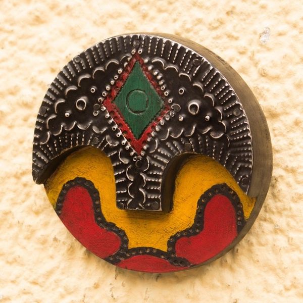 Alternate image for Round African Wood and Aluminum Mask from Ghana Round Face