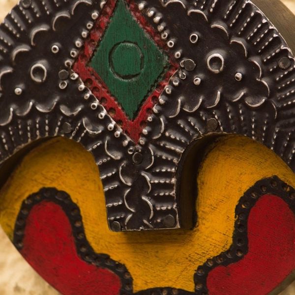 Alternate image for Round African Wood and Aluminum Mask from Ghana Round Face