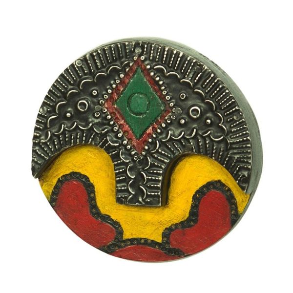 Alternate image for Round African Wood and Aluminum Mask from Ghana Round Face