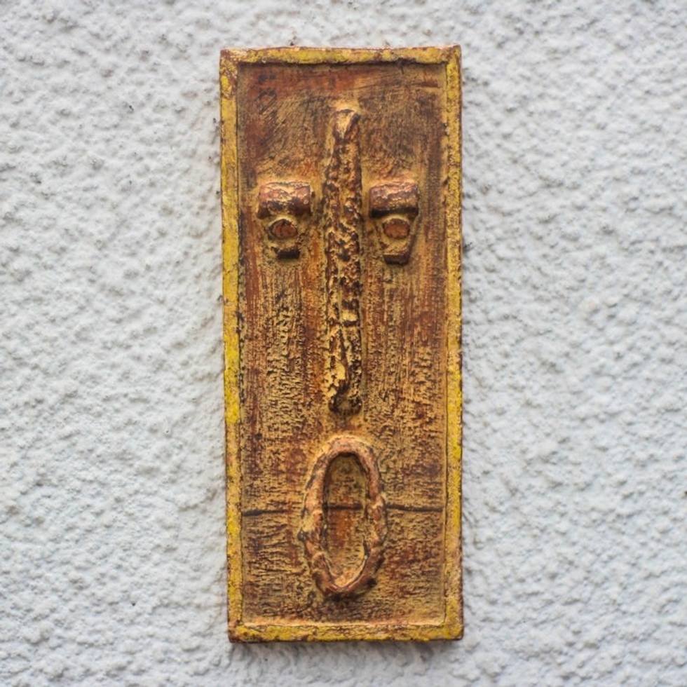 Rustic Sese Wood Portrait Relief Panel from Ghana 'Fine Face'