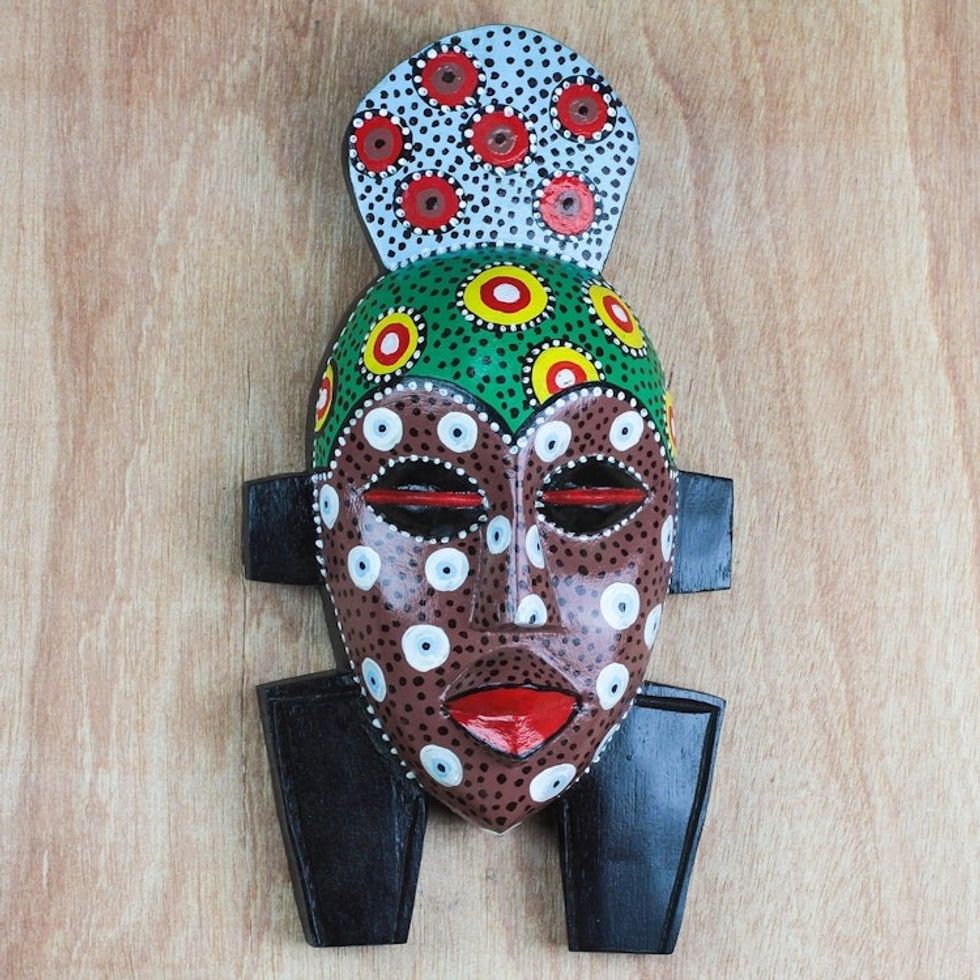 Multicolored African Wood Mask from Ghana 'Colorful Gidigidi'