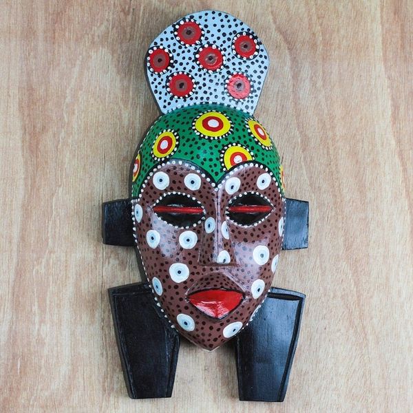 Alternate image for Multicolored African Wood Mask from Ghana Colorful Gidigidi