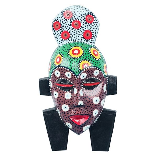Alternate image for Multicolored African Wood Mask from Ghana Colorful Gidigidi