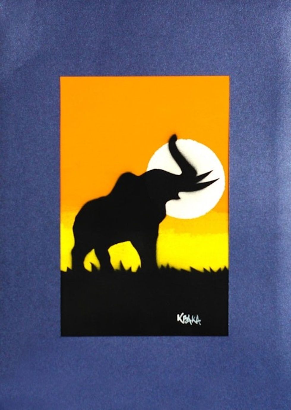 Signed Painting of an Elephant from Ghana 'Elephant in Sunset'