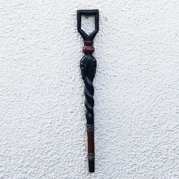 Alternate image for Hand-Carved Sese Wood Walking Stick from Ghana Face Twist