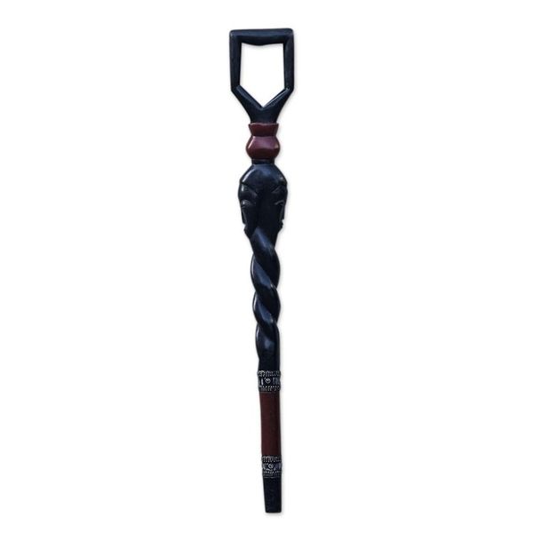 Alternate image for Hand-Carved Sese Wood Walking Stick from Ghana Face Twist
