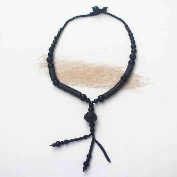 Alternate image for Ghanaian Black Recycled Plastic Bead Y-Necklace Tutum Yefe