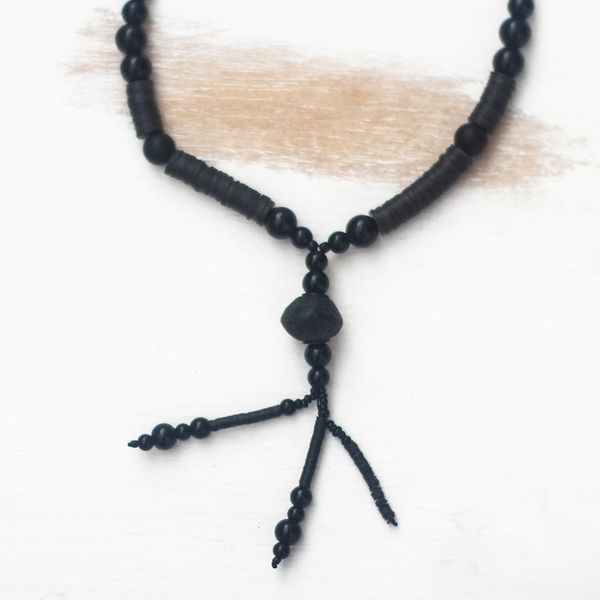 Alternate image for Ghanaian Black Recycled Plastic Bead Y-Necklace Tutum Yefe