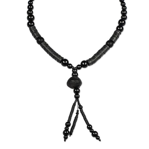 Alternate image for Ghanaian Black Recycled Plastic Bead Y-Necklace Tutum Yefe