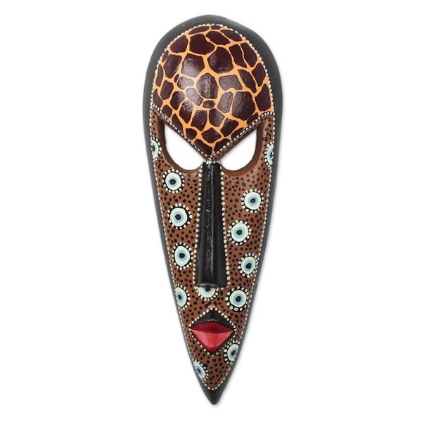 Alternate image for African Wood Mask in Brown from Ghana Giraffe Face