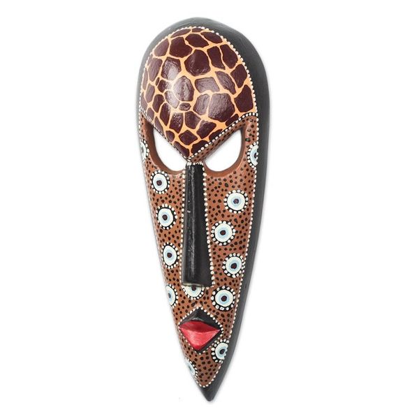 Alternate image for African Wood Mask in Brown from Ghana Giraffe Face