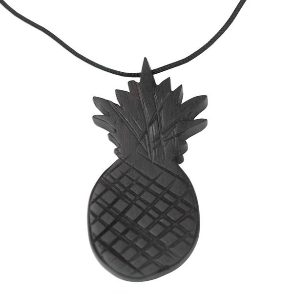 Alternate image for Ebony Wood Pineapple Pendant Necklace from Ghana Elegant Pineapple