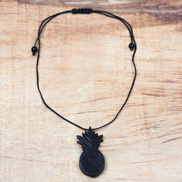 Alternate image for Ebony Wood Pineapple Pendant Necklace from Ghana Elegant Pineapple