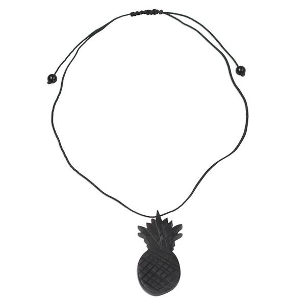Alternate image for Ebony Wood Pineapple Pendant Necklace from Ghana Elegant Pineapple