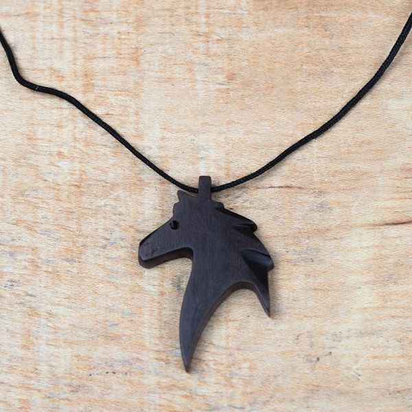 Alternate image for Ebony Wood Horse Pendant Necklace from Ghana Horse Profile