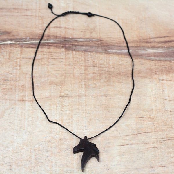 Alternate image for Ebony Wood Horse Pendant Necklace from Ghana Horse Profile
