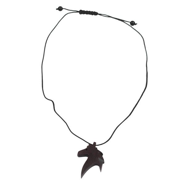 Alternate image for Ebony Wood Horse Pendant Necklace from Ghana Horse Profile
