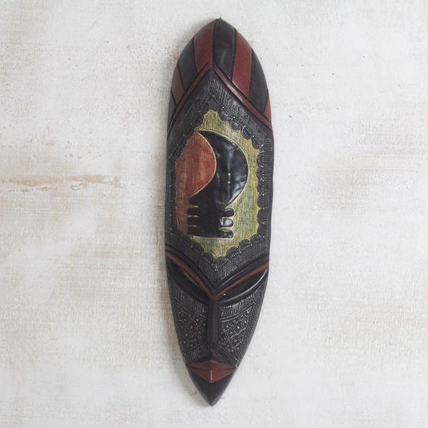 Alternate image for Handcrafted Ghanaian Sese Wood Warrior African Mask Vigilant One