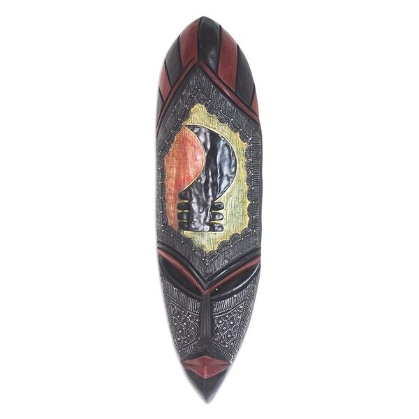 Alternate image for Handcrafted Ghanaian Sese Wood Warrior African Mask Vigilant One