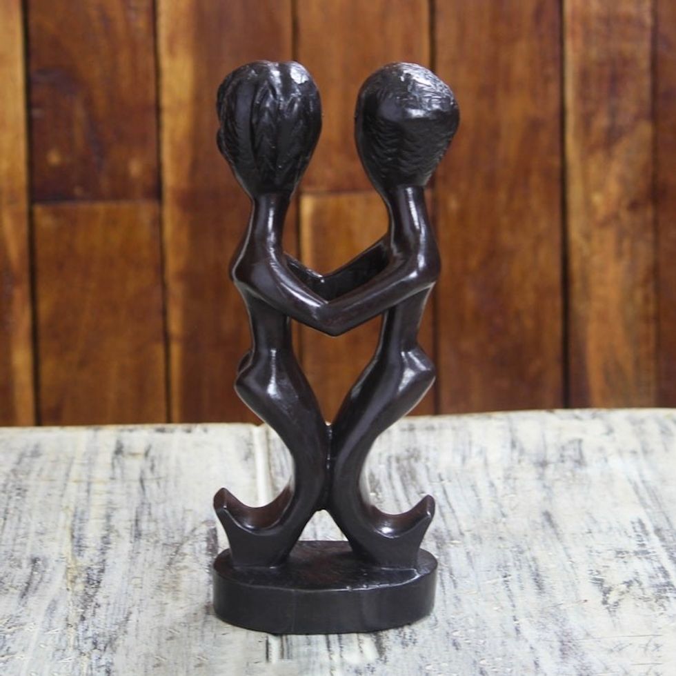 Hand-Carved Romantic Sese Wood Sculpture from Ghana 'Biako Ye'