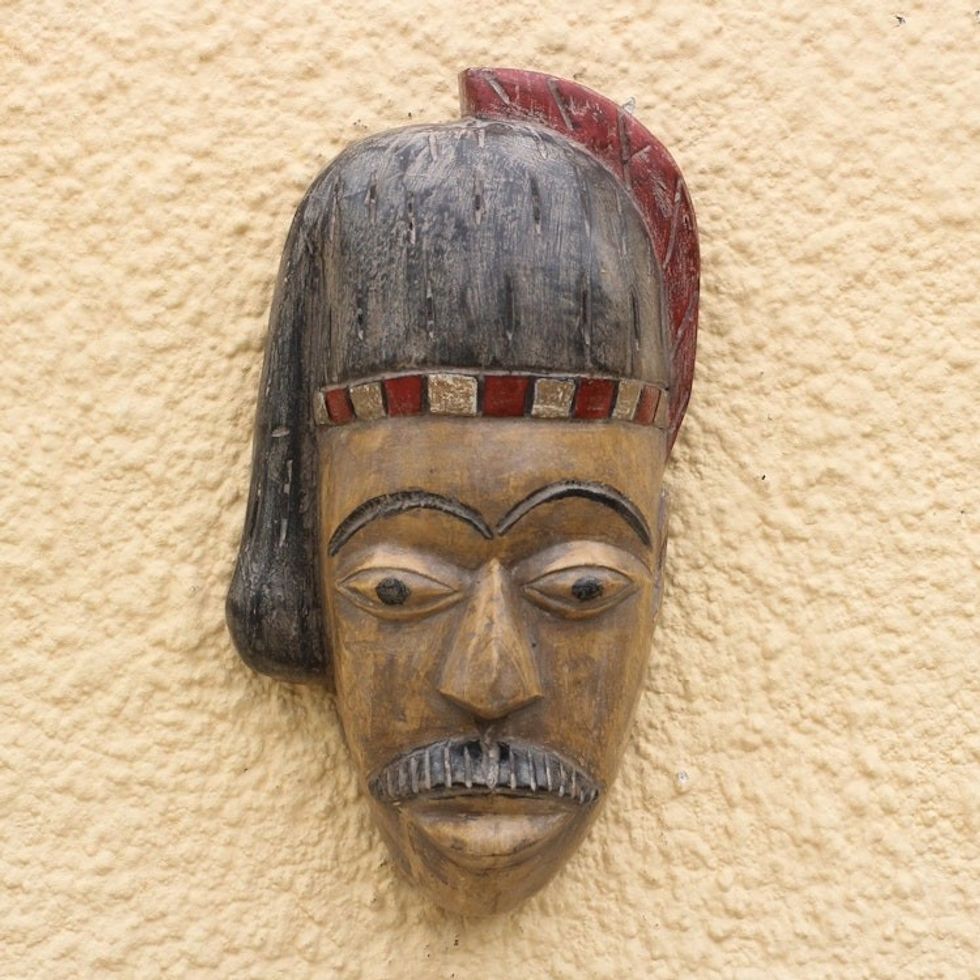 African Wood Mask of a British Colonial from Ghana 'British Chief'
